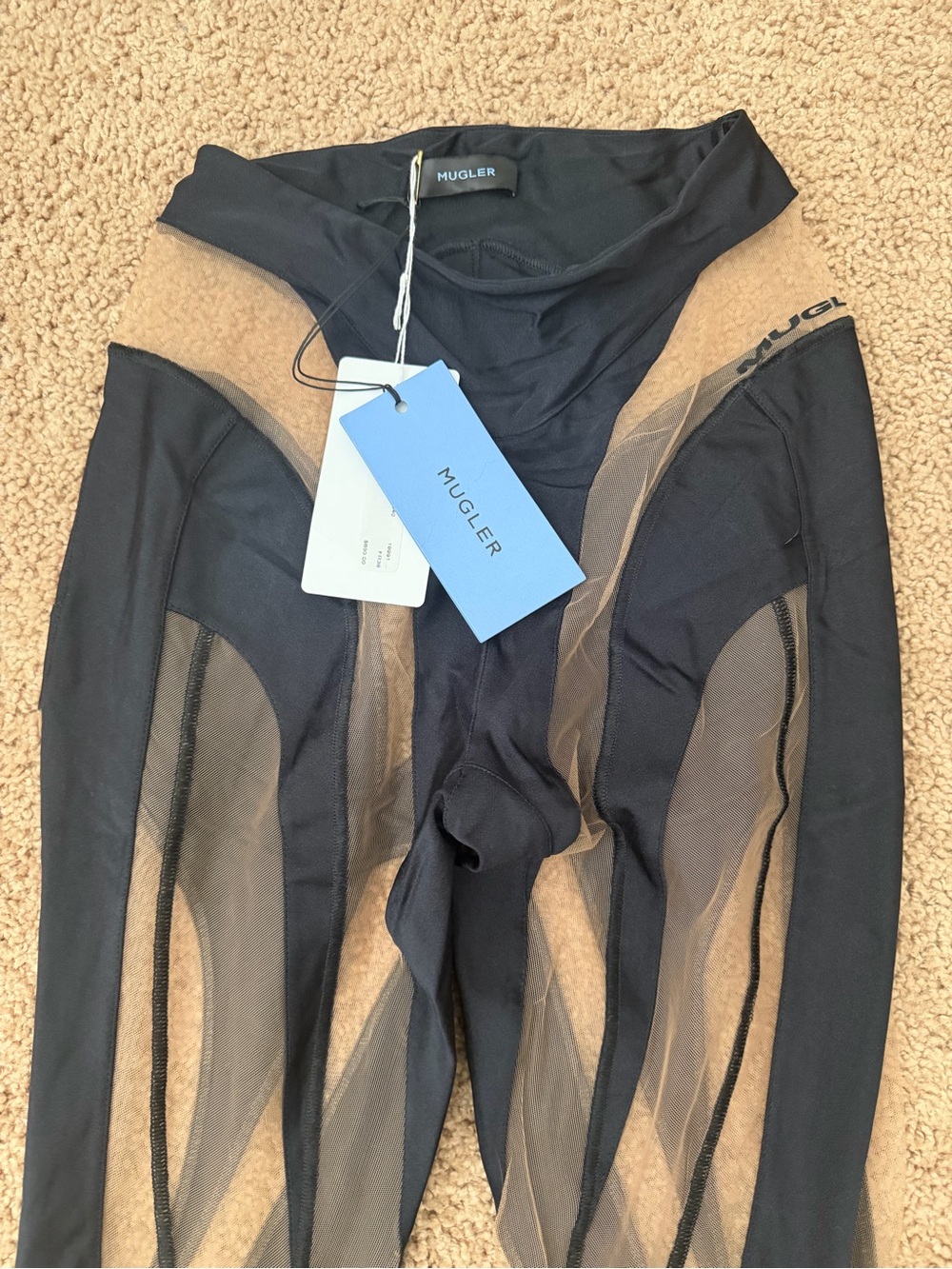 Mugler Black with Nude Mesh Panel Leggings